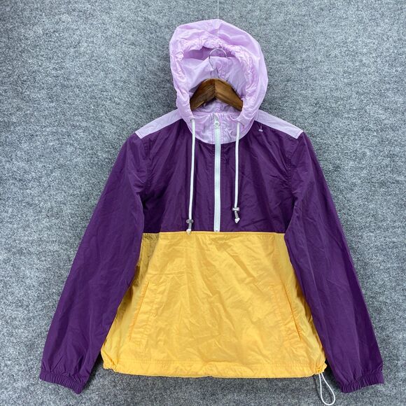 Old Navy Windbreaker Jacket Women S Small Purple 1/2 Zip Hooded Nylon Pockets - Picture 1 of 9